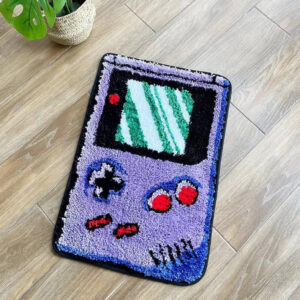 Purple Game Console Tufted Rug – Retro Flocking Carpet, Anti-Slip Cute Doormat (35.4” x 23.6”) for Aesthetic Home Decor