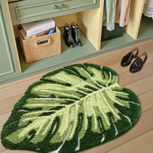 Monstera Bathroom Rug – Soft, Plush, Absorbent, Quick-Dry, Non-Slip Mat – Machine Washable, Green Leaf Design – 23.5”x31.5” for Bathroom, Shower, Bedroom, Kids Room