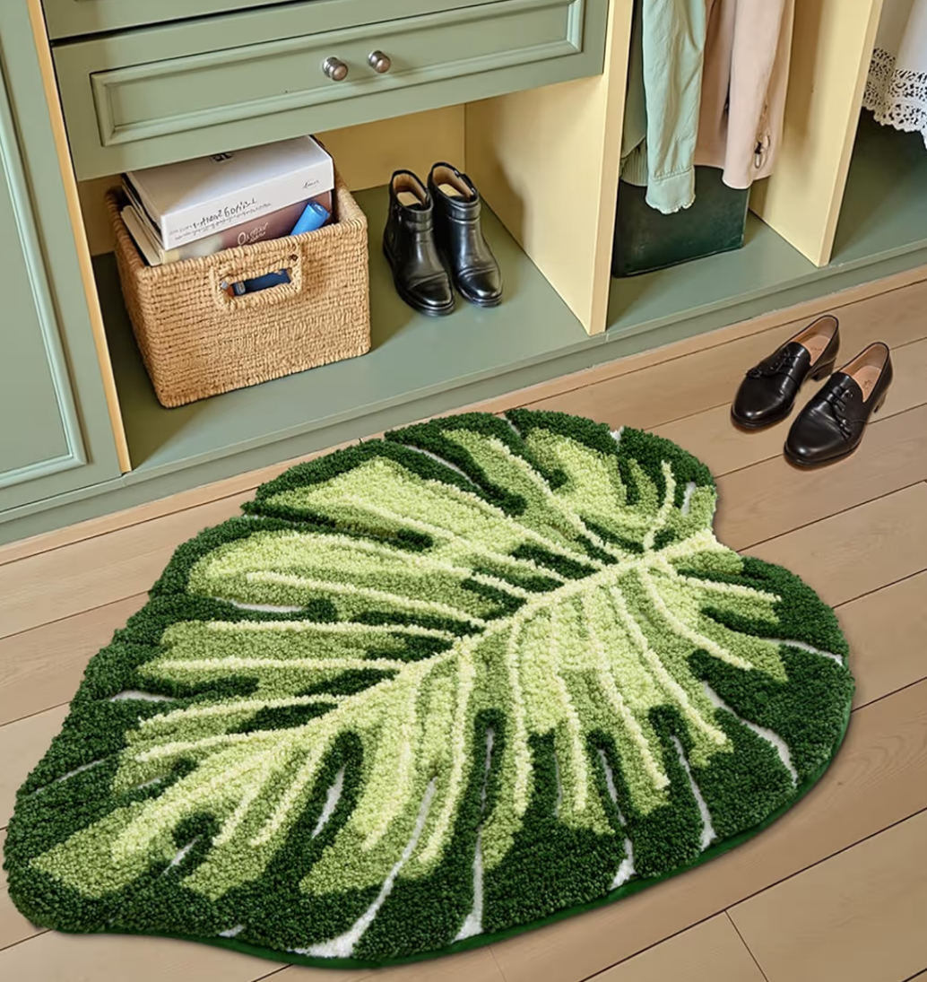 Monstera Bathroom Rug – Soft, Plush, Absorbent, Quick-Dry, Non-Slip Mat – Machine Washable, Green Leaf Design – 23.5”x31.5” for Bathroom, Shower, Bedroom, Kids Room
