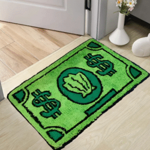 Cute Money Rug – 5×3 Ft Cartoon Dollar Bill Floor Mat, Non-Slip & Machine Washable Microfiber Rug for Bedroom, Bathroom, Living Room (47.3” x 31.5”)