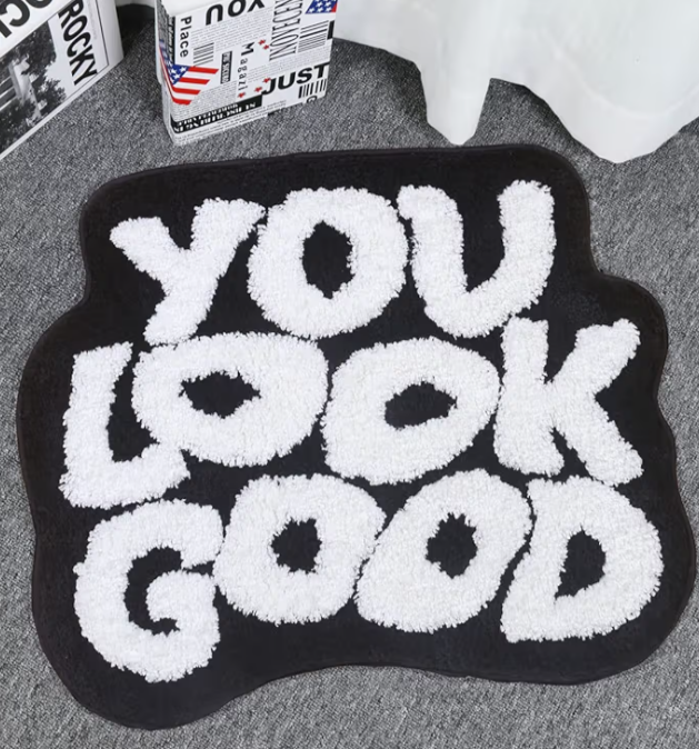 You Look Good Bath Mat – Black Funny Bathroom Rug, Soft Plush Non-Slip Microfiber Mat, Absorbent Washable Preppy Decor for Shower, Sink, or Bathtub (25″x21″) - Image 2