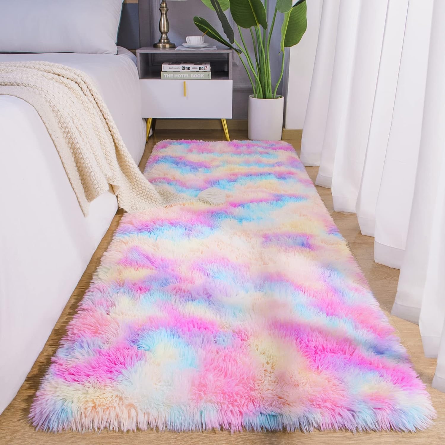 AROGAN Soft Rainbow Area Rug for Girls Room 2x6 Ft – Fluffy Pink Kids Rug with Non-Slip Backing | Cute Colorful Carpet for Bedroom, Nursery, Toddler, Teens, Princess Decor