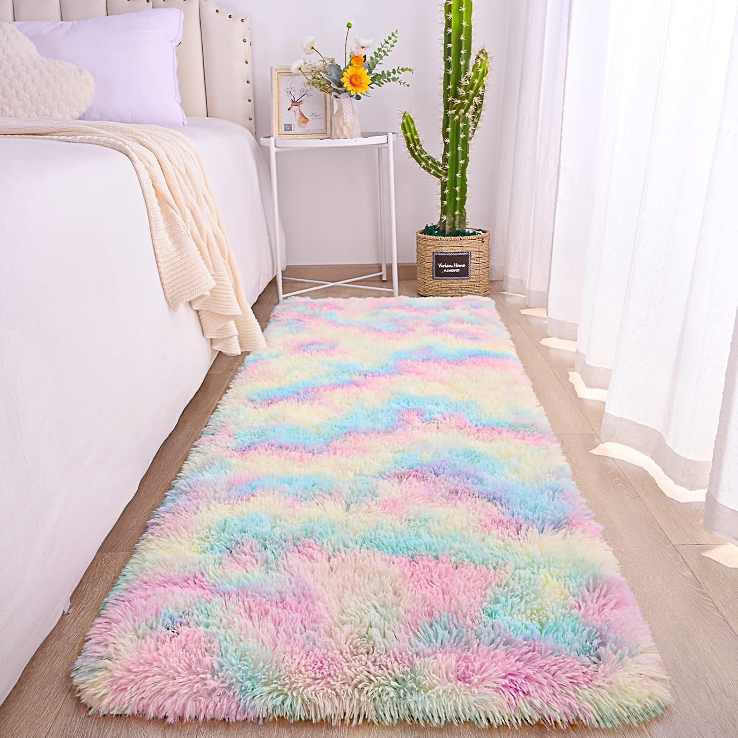AROGAN Soft Rainbow Area Rug for Girls Room 2x6 Ft – Fluffy Pink Kids Rug with Non-Slip Backing | Cute Colorful Carpet for Bedroom, Nursery, Toddler, Teens, Princess Decor - Image 5