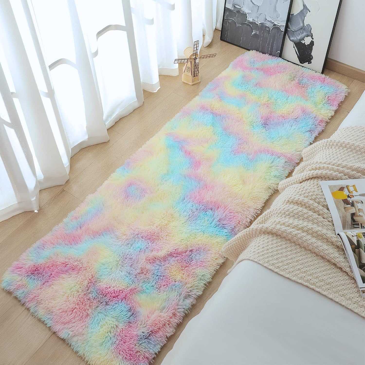 AROGAN Soft Rainbow Area Rug for Girls Room 2x6 Ft – Fluffy Pink Kids Rug with Non-Slip Backing | Cute Colorful Carpet for Bedroom, Nursery, Toddler, Teens, Princess Decor - Image 7