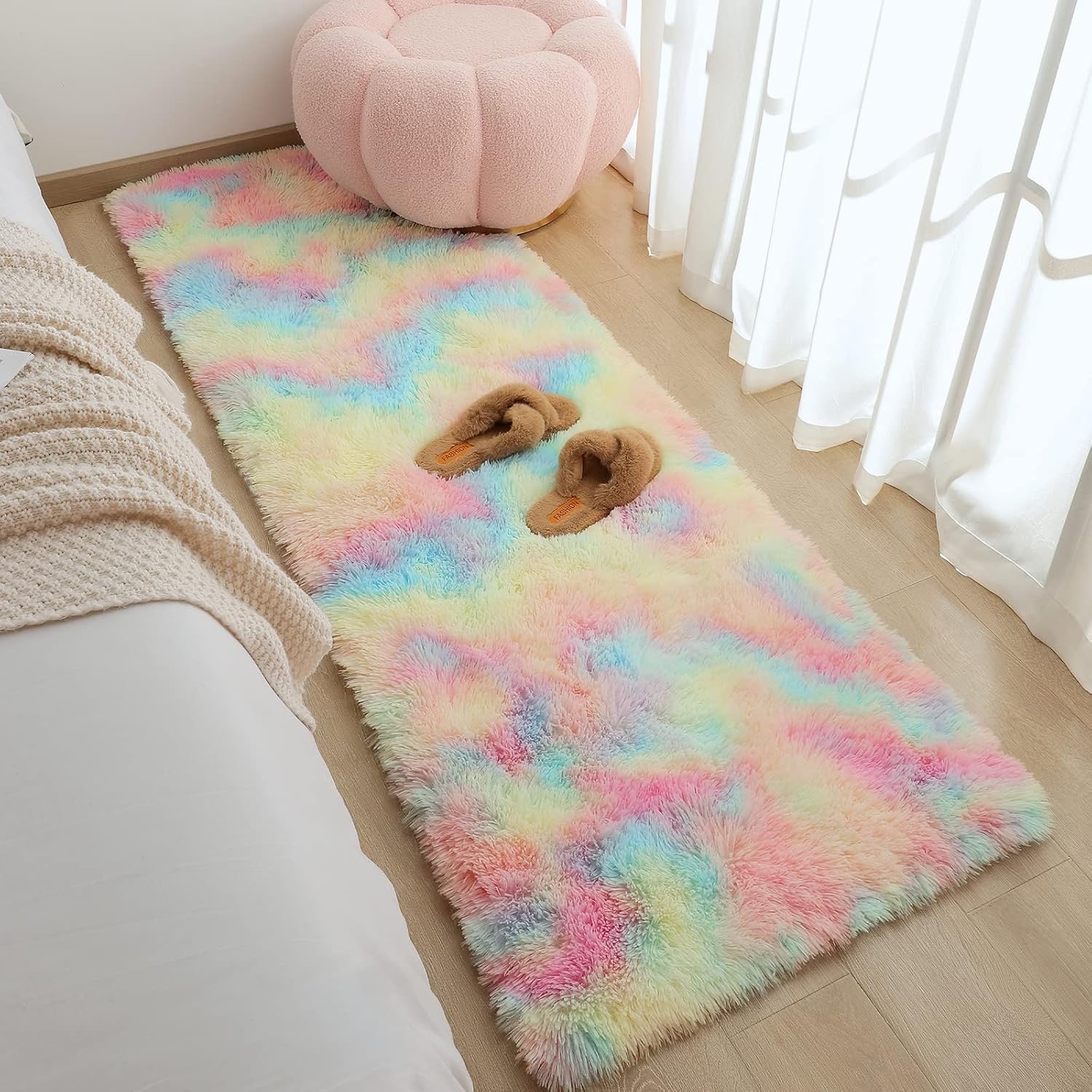 AROGAN Soft Rainbow Area Rug for Girls Room 2x6 Ft – Fluffy Pink Kids Rug with Non-Slip Backing | Cute Colorful Carpet for Bedroom, Nursery, Toddler, Teens, Princess Decor - Image 8