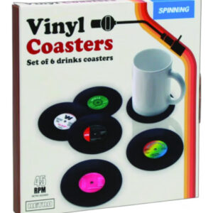Gift Republic Retro Vinyl Coasters – Set of 6 Record-Themed Drink Coasters – Vintage Home Décor, Housewarming & Music Lovers Gift Idea