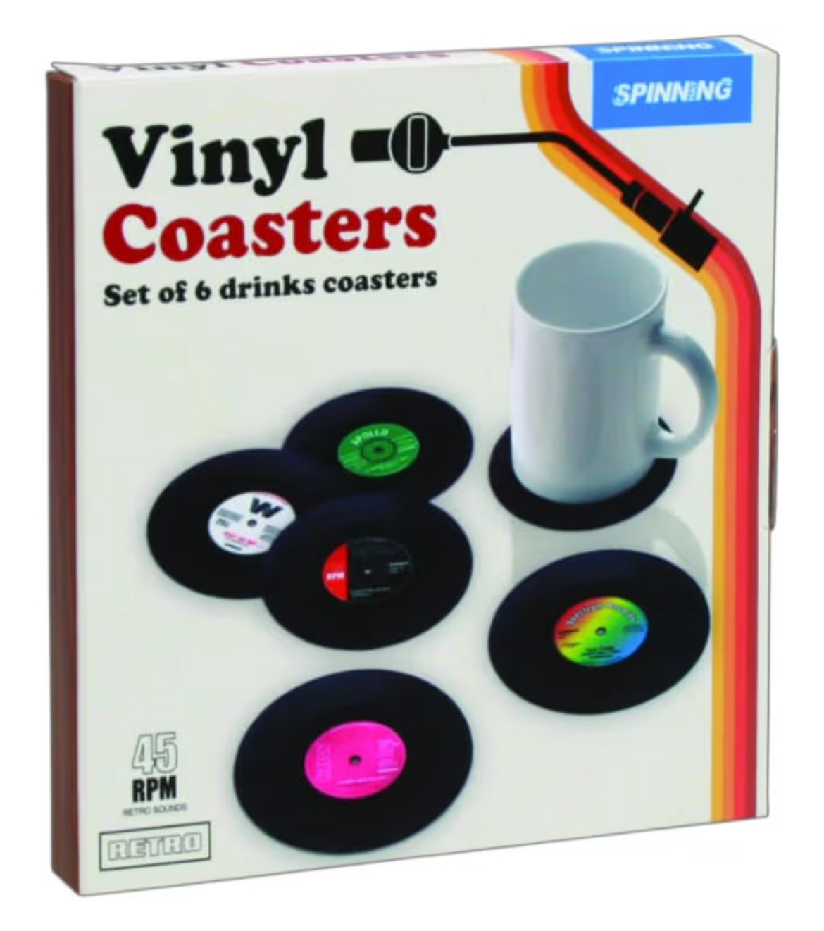 Gift Republic Retro Vinyl Coasters – Set of 6 Record-Themed Drink Coasters – Vintage Home Décor, Housewarming & Music Lovers Gift Idea