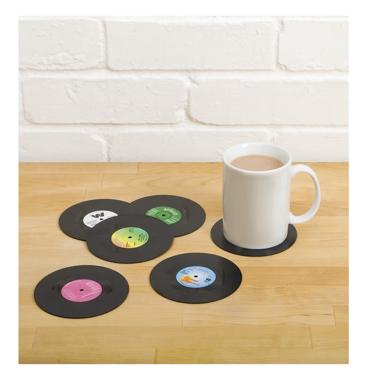 Gift Republic Retro Vinyl Coasters – Set of 6 Record-Themed Drink Coasters – Vintage Home Décor, Housewarming & Music Lovers Gift Idea - Image 2