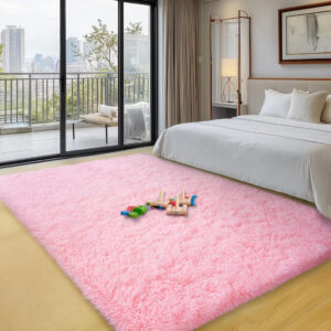 Pink Fluffy Shag Area Rug – 4x6 Soft Plush Carpet for Bedroom or Dorm non-slip