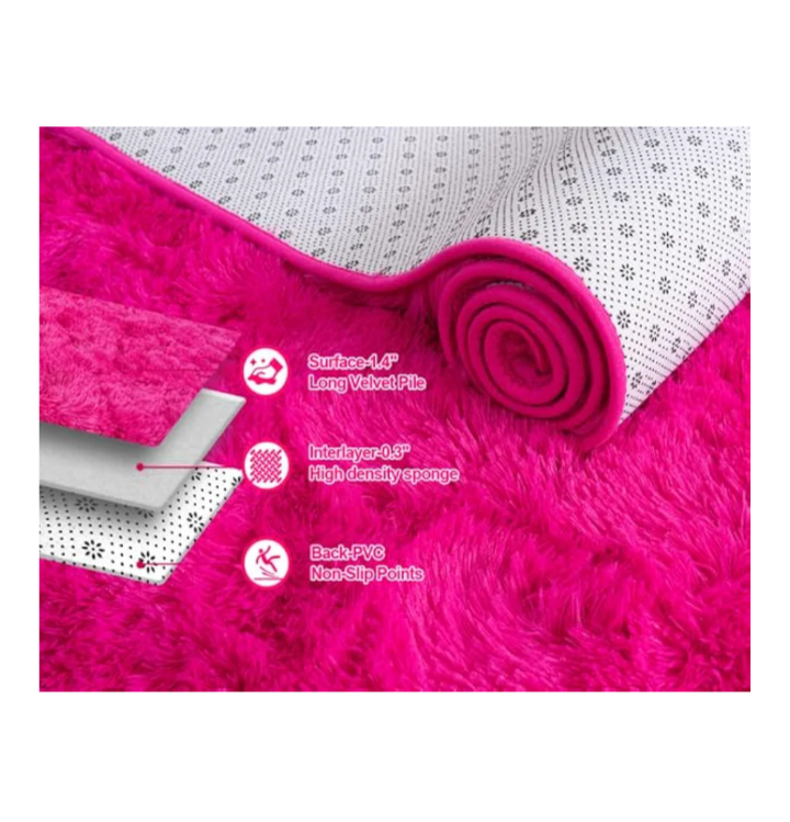 Hot Pink Shaggy Area Rug 4x6 – Soft, Fluffy Carpet for Bedroom & Living Room – Cozy Fuzzy Indoor Rug for Kids, Girls, Boys – Plush Decorative Floor Mat - Image 4