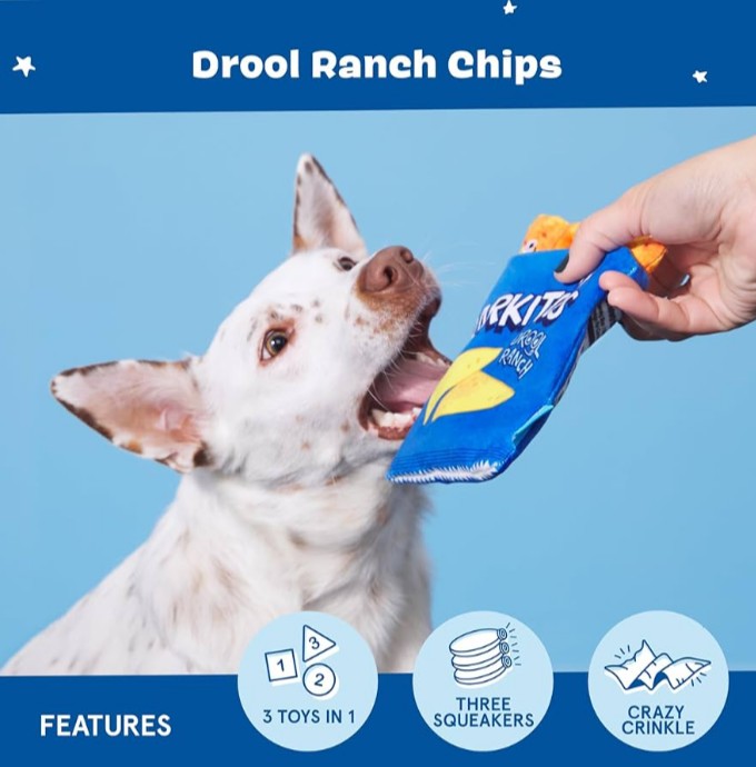 BARK Drool Ranch Chips Holiday Plush Dog Toy – 3-in-1 Squeaky & Crinkle Toy for Medium Dogs, Treat-Hiding Interactive Boredom Buster from BarkBox - Image 5
