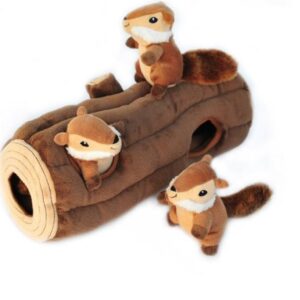 ZippyPaws Burrow Chipmunk Log Hide & Seek Plush Dog Toy – Interactive Squeaky Puzzle for Small & Medium Dogs, Fun Boredom Buster & Enrichment Toy