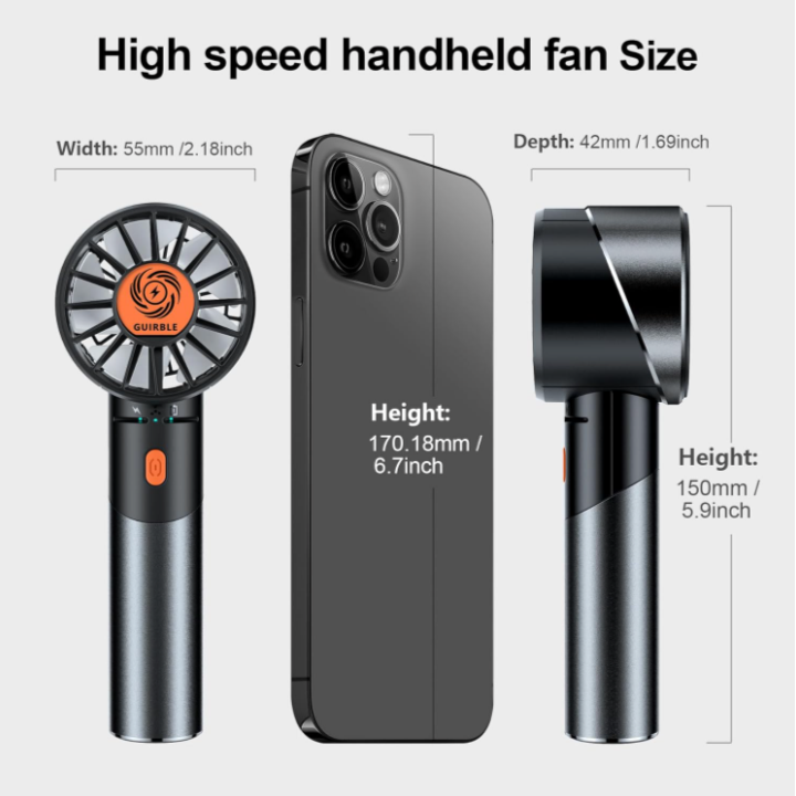 Portable Turbo Handheld Fan – 7000RPM Powerful Mini Fan | USB Rechargeable, 4 Speeds, Long Battery Life (Black) - Image 2