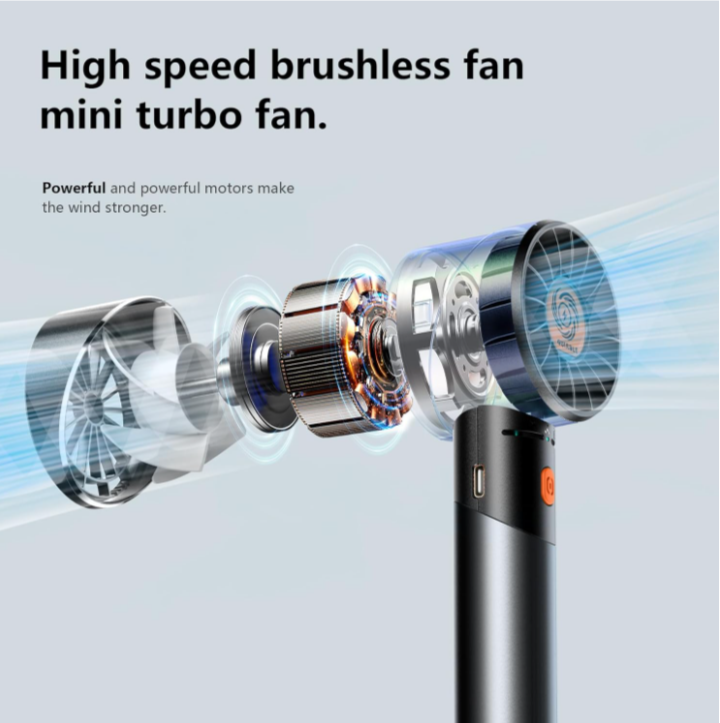Portable Turbo Handheld Fan – 7000RPM Powerful Mini Fan | USB Rechargeable, 4 Speeds, Long Battery Life (Black) - Image 4
