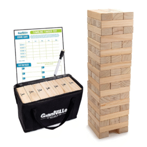 Giantville Giant Tumbling Timber Toy – 56-Piece Life-Size Wooden Blocks Tower Game | Premium Pine Wood, Indoor/Outdoor Family Yard Game with Carry Bag