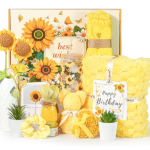 Sunflower Spa Gift Basket for Women – 16pc Self-Care Birthday Gift Set | Relaxing Spa Kit for Mom, Sister, or Friend | Get Well & Mother’s Day Gift Box
