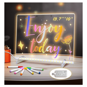 LED Note Board with 7 Colors & 4 Light Modes | 13.7" x 10" Acrylic Dry Erase Board with Stand, Hanging Chain, Adapter, 7 Markers & Spray Bottle | Light-Up Drawing Board for Kids & Adults