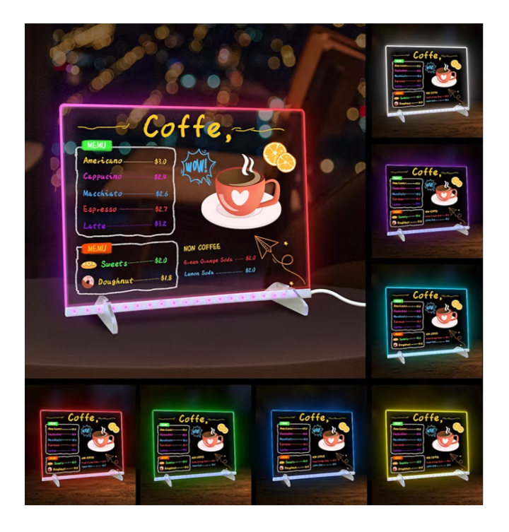 LED Note Board with 7 Colors & 4 Light Modes | 13.7" x 10" Acrylic Dry Erase Board with Stand, Hanging Chain, Adapter, 7 Markers & Spray Bottle | Light-Up Drawing Board for Kids & Adults - Image 4