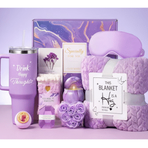 Birthday Gifts for Women | 11-Piece Self-Care Spa Gift Basket with 40oz Tumbler, Flannel Blanket, Candle & Bath Set | Relaxation Get Well Soon Gift for Mom, Wife, Sister, Best Friend, or Daughter