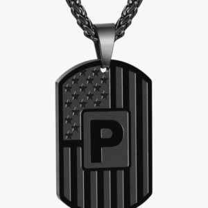 Initial A–Z Letter Necklace for Men & Boys | American Flag Dog Tag Pendant with 24" Stainless Steel Chain | Patriotic Jewelry Gift for Husband, Boyfriend, Dad, Son | Birthday, Valentine’s, Father’s Day
