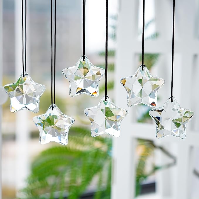 H&D HYALINE & DORA Set of 6 Crystal Glass Christmas Star Ornaments – Clear Faceted Glass Hanging Decorations for Xmas Tree, Winter & New Year Party Décor - Image 5