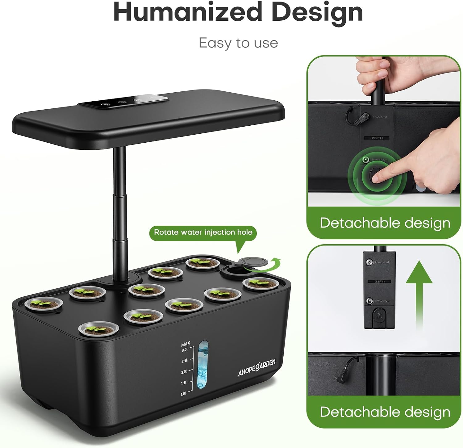 Ahopegarden Indoor Hydroponics Growing System – 10 Pods Herb & Vegetable Kit, LED Grow Light, Adjustable 14.5” Height, Countertop Planter for Year-Round Harvest - Image 5