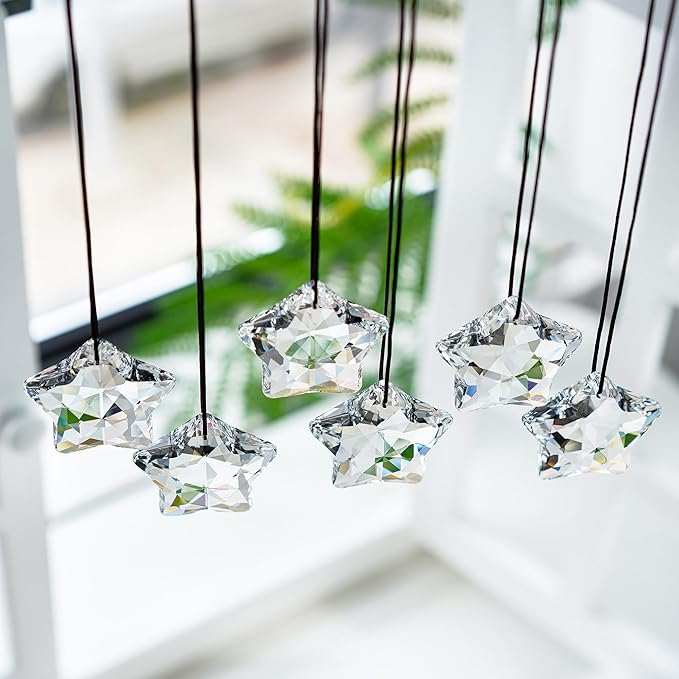 H&D HYALINE & DORA Set of 6 Crystal Glass Christmas Star Ornaments – Clear Faceted Glass Hanging Decorations for Xmas Tree, Winter & New Year Party Décor - Image 4