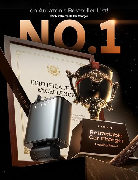 LISEN Retractable Car Charger 69W – 4-in-1 USB C Fast Car Adapter with Dual USB Ports, 180° Adjustable Plug & 31.5” Retractable Cable – Car Accessories Gift for Men & Women, Compatible with iPhone 17 Pro Max, 16, 15, 14, 13, Air - Image 4