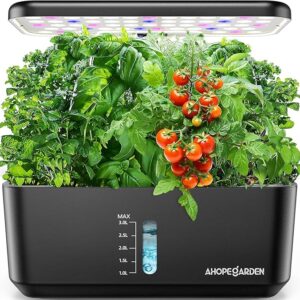 Ahopegarden Indoor Hydroponics Growing System – 10 Pods Herb & Vegetable Kit, LED Grow Light, Adjustable 14.5” Height, Countertop Planter for Year-Round Harvest
