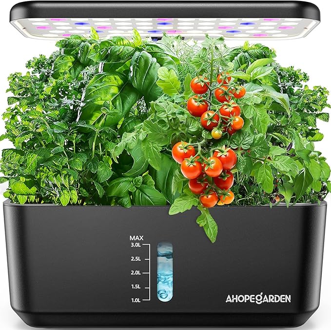 Ahopegarden Indoor Hydroponics Growing System – 10 Pods Herb & Vegetable Kit, LED Grow Light, Adjustable 14.5” Height, Countertop Planter for Year-Round Harvest