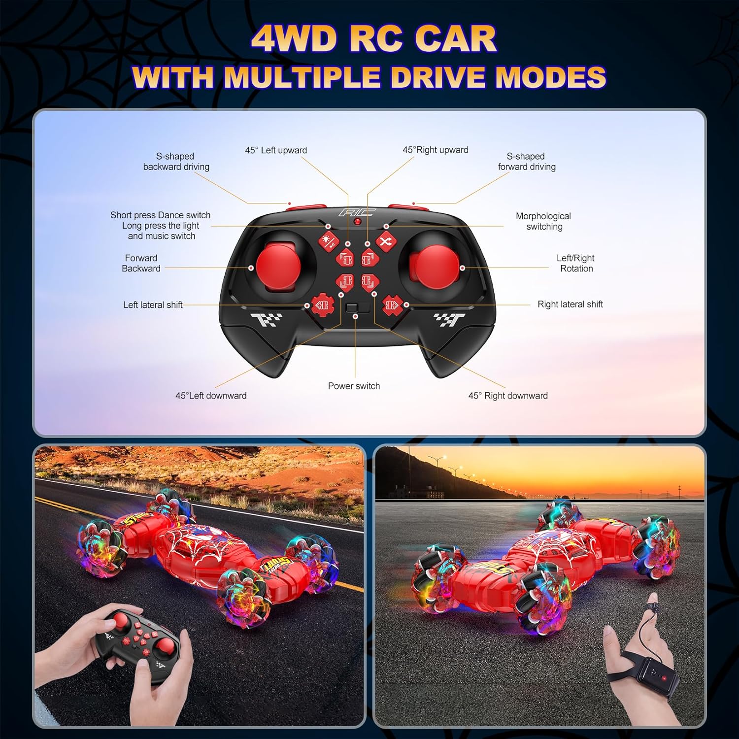 Nikuku RC Stunt Car – 4WD, Gesture Control, Lights & Music (Ages 6–12) Perfect for Birthday and Christmas Gift - Image 4