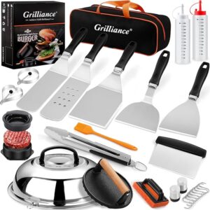 27-Piece Griddle Accessories Kit for Blackstone – Professional Flat Top Grill Tools Set with Extra-Wide Spatulas, Basting Cover, Burger Press & Patty Maker – Hibachi BBQ Grilling Gift Set for Men & Outdoor Cooking