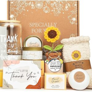 Thank You Gifts for Women – 8-Piece Appreciation Gift Box with 16oz “Thank You for Being Awesome” Glass Cup, Sunflower Socks, Candle, Bath Bomb & More – Perfect for Coworkers, Teachers, Bosses, or Friends for Christmas or Thanksgiving