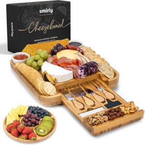 Smirly Large Bamboo Charcuterie & Cheese Board Set – Serving Tray for Parties, Housewarming, Wedding, Bridal Shower & Birthday Gifts for Women