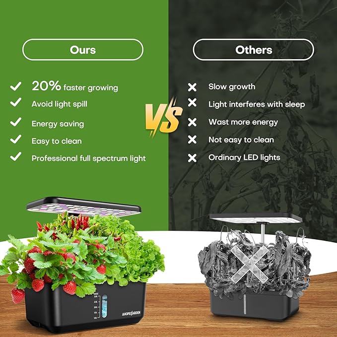 Ahopegarden Indoor Hydroponics Growing System – 10 Pods Herb & Vegetable Kit, LED Grow Light, Adjustable 14.5” Height, Countertop Planter for Year-Round Harvest - Image 7