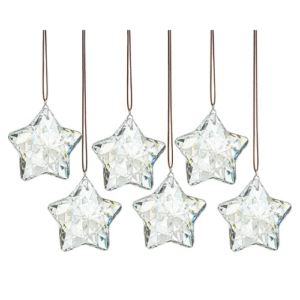 H&D HYALINE & DORA Set of 6 Crystal Glass Christmas Star Ornaments – Clear Faceted Glass Hanging Decorations for Xmas Tree, Winter & New Year Party Décor