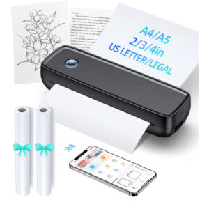 Portable Bluetooth Thermal Printer – Wireless Inkless Mini Printer for Travel & Home, Supports US Letter (8.5”x11”), Legal, A4 & A5 Paper