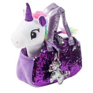 Little Jupiter Unicorn Plush Pet Set with Purse – 12” Stuffed Animal Unicorn Toy for Girls Ages 4–7, Flippable Sequin Bag & Charm – Soft Plush Gift for Kids