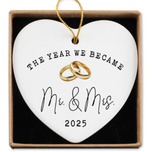 Wedding Gifts for Couples 2025 – Ceramic Mr & Mrs Ornament, Bridal Shower Gift, Just Married Keepsake for Newlywed Bride & Groom