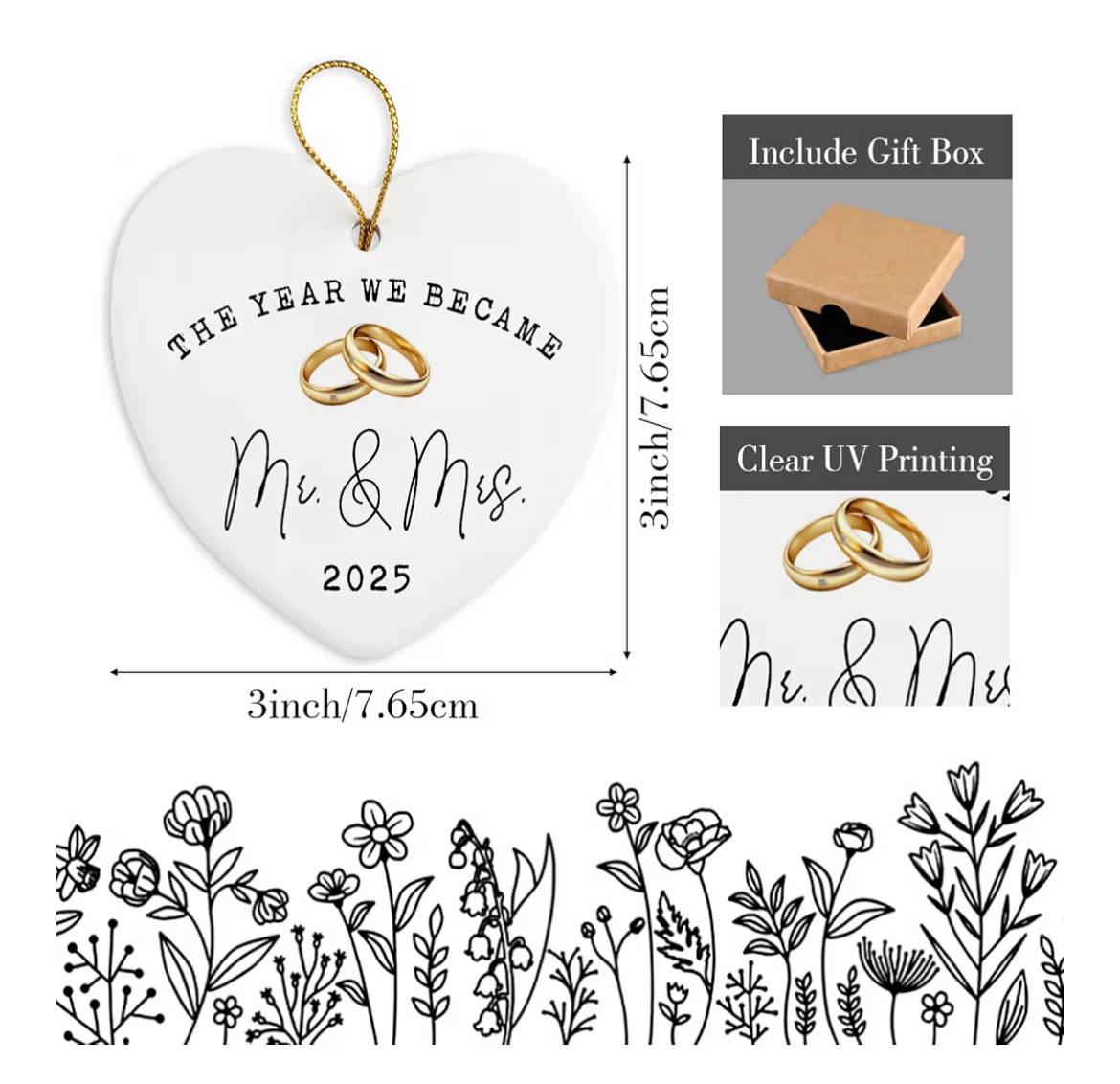 Wedding Gifts for Couples 2025 – Ceramic Mr & Mrs Ornament, Bridal Shower Gift, Just Married Keepsake for Newlywed Bride & Groom - Image 2