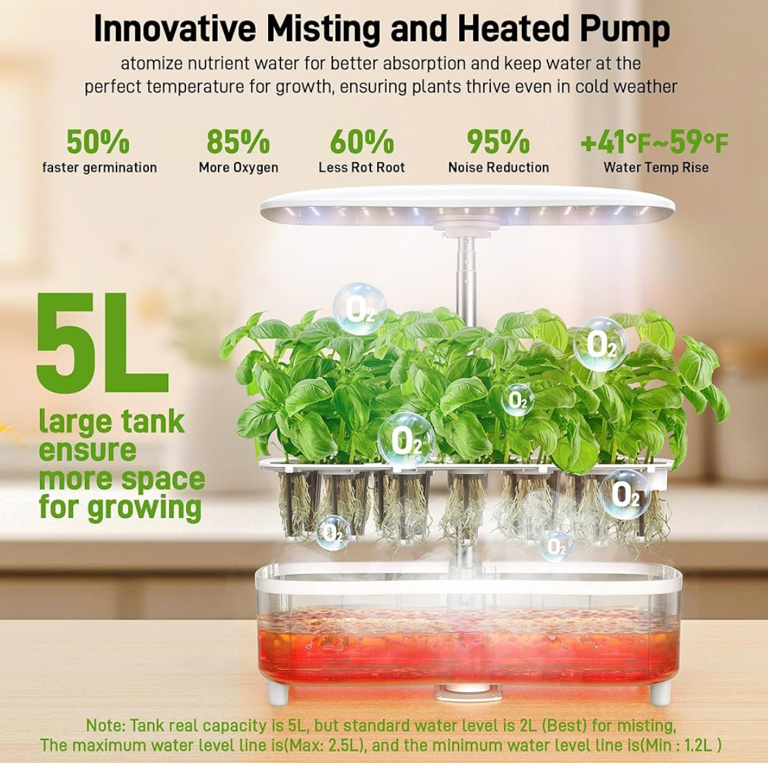 Hydroponics Growing System Kit – 15-Pod Indoor Garden with Misting Technology, 48W Grow Light, 5L Water Tank & Smart Timer | Herb Garden Starter Kit for Home, Apartment & Gardening Gifts for Men & Women - Image 4