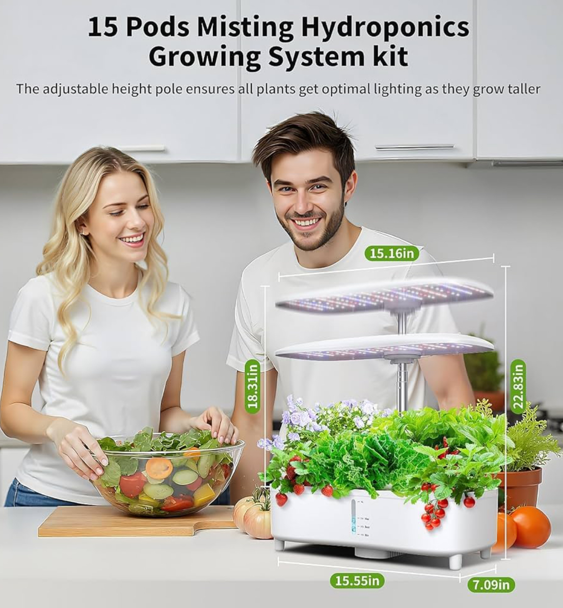 Hydroponics Growing System Kit – 15-Pod Indoor Garden with Misting Technology, 48W Grow Light, 5L Water Tank & Smart Timer | Herb Garden Starter Kit for Home, Apartment & Gardening Gifts for Men & Women - Image 6