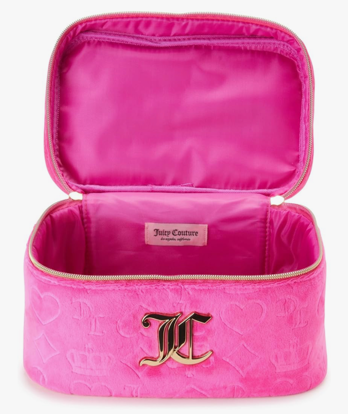 Juicy Couture Hot Pink Velour Makeup Bag – Heart & Crown Train Case Organizer - Image 4