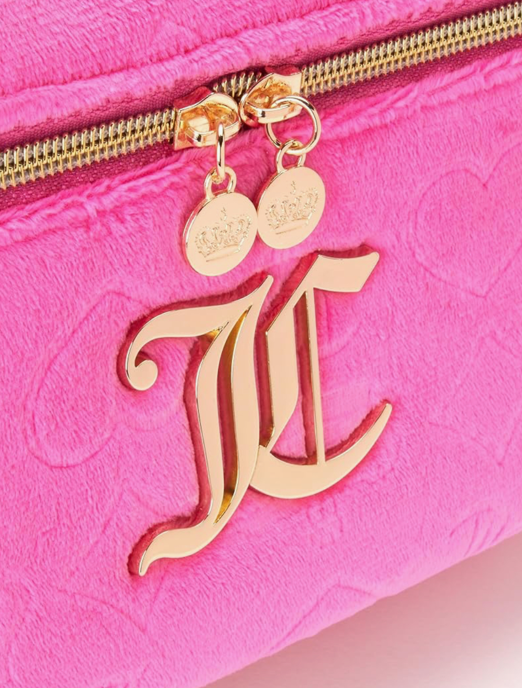 Juicy Couture Hot Pink Velour Makeup Bag – Heart & Crown Train Case Organizer - Image 2