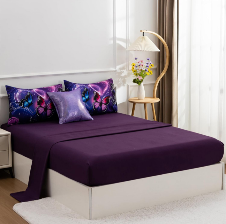 A Nice Night 6-Piece Queen Comforter Set – 3D Purple & Blue Galaxy Butterfly Bedding Set for Girls, Kids, and Teens – Bed in a Bag with Sheets, Pillowcases & Cushion Cover – Soft Microfiber All-Season Bedding - Image 6