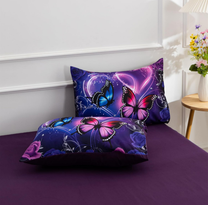A Nice Night 6-Piece Queen Comforter Set – 3D Purple & Blue Galaxy Butterfly Bedding Set for Girls, Kids, and Teens – Bed in a Bag with Sheets, Pillowcases & Cushion Cover – Soft Microfiber All-Season Bedding - Image 9