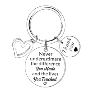 Leaving Gifts for Coworkers & Colleagues – Stainless Steel Keychain with “Never Underestimate the Difference You Made” Engraving – Thank You Gift for Teachers, Women, Friends, or Employees for Farewell, Retirement, or Appreciation