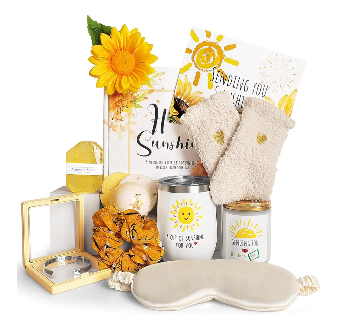 Sending Sunshine Gift Box for Women – Sunflower Spa Care Package with Wine Glass