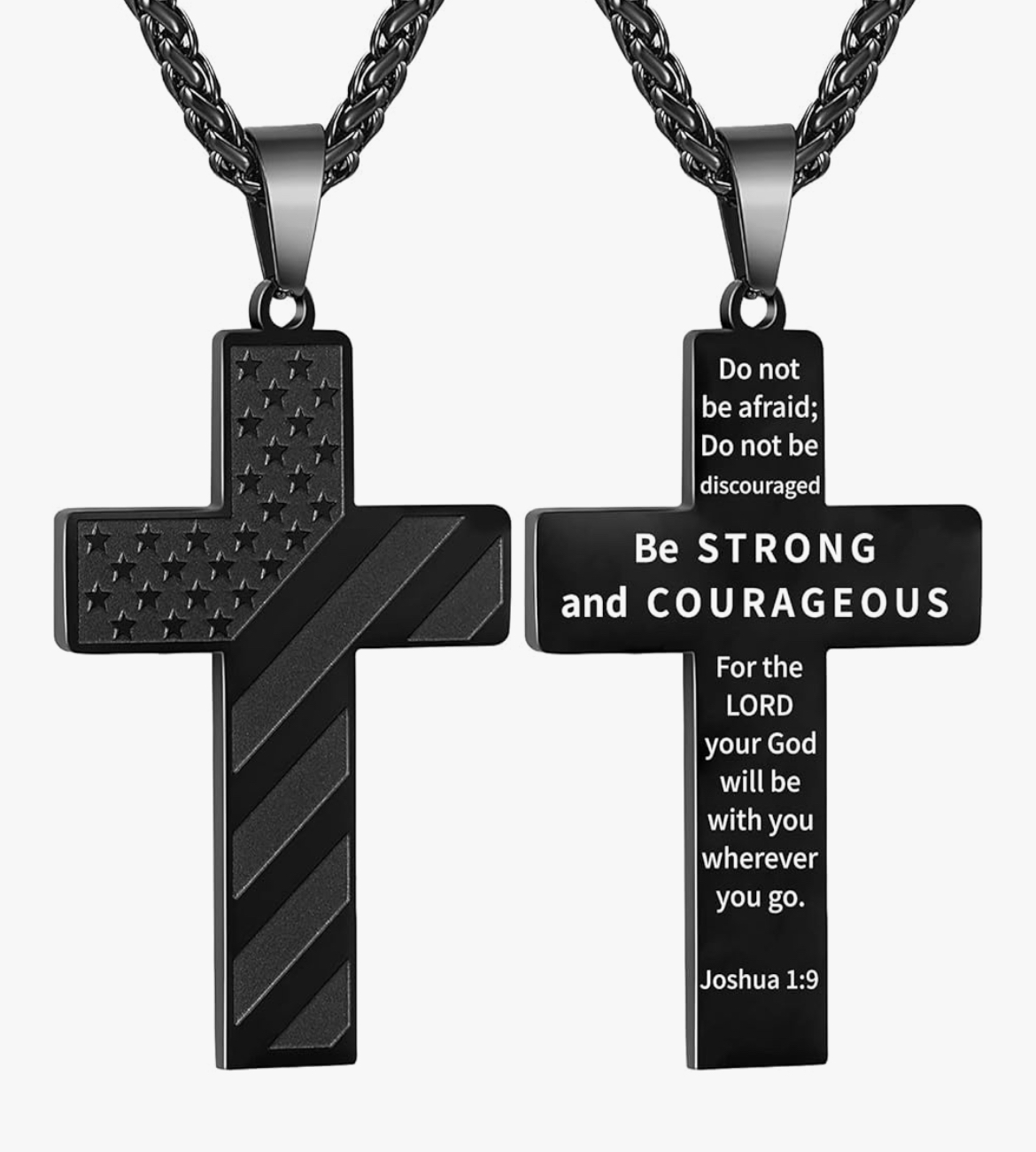 American Flag Cross Necklace for Men – Stainless Steel Bible Verse Pendant