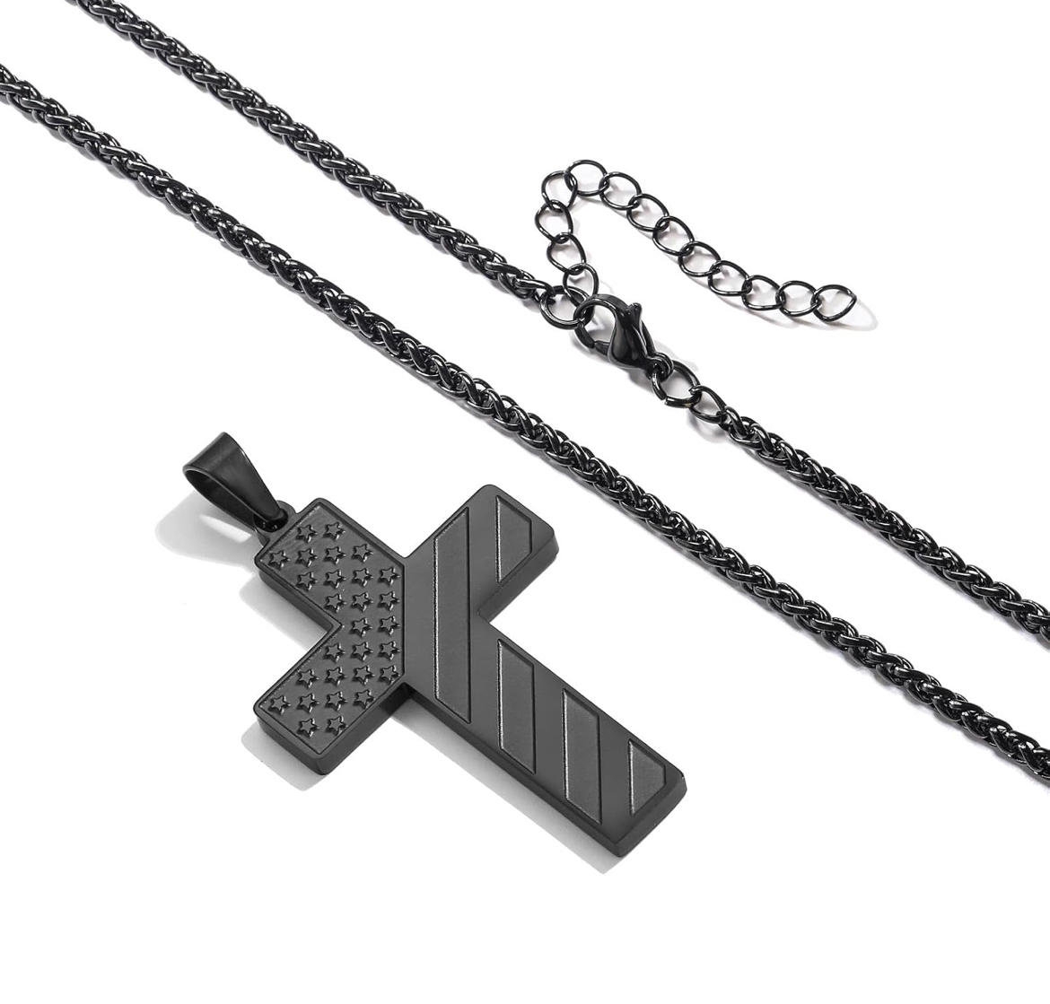 American Flag Cross Necklace for Men – Stainless Steel Bible Verse Pendant - Image 3